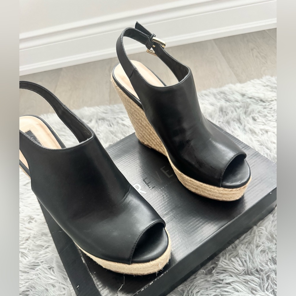 Forever 21 Black Peep-Toe Espadrille Wedge Sandals